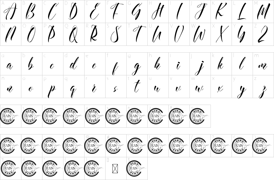 Character map of Wearingbelle Font