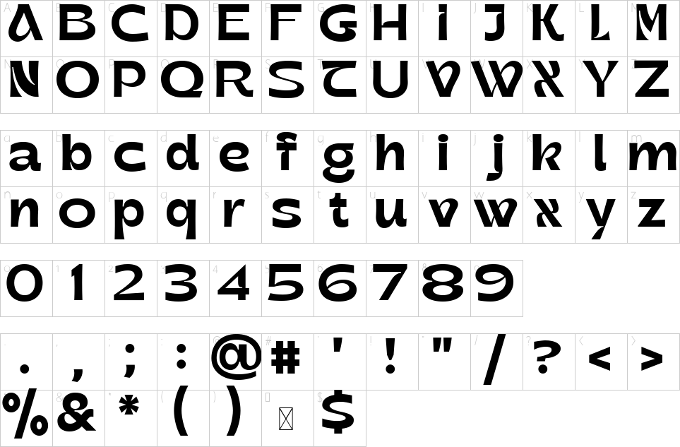 Character map of Taygiacs Font