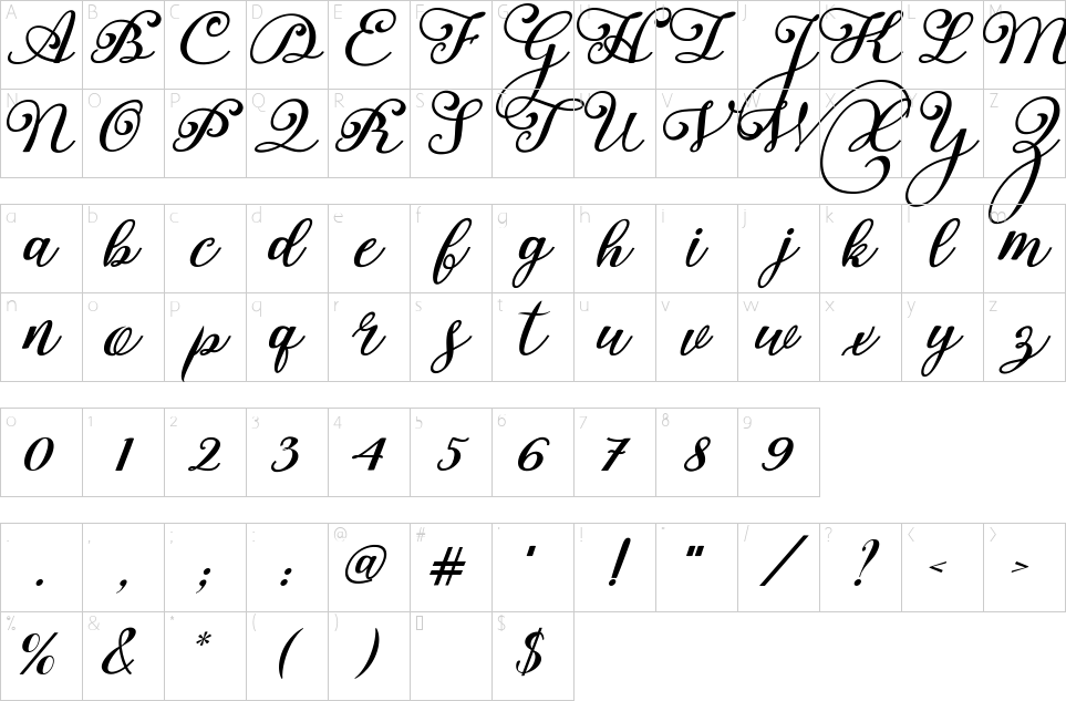 Character map of Anastasia Font
