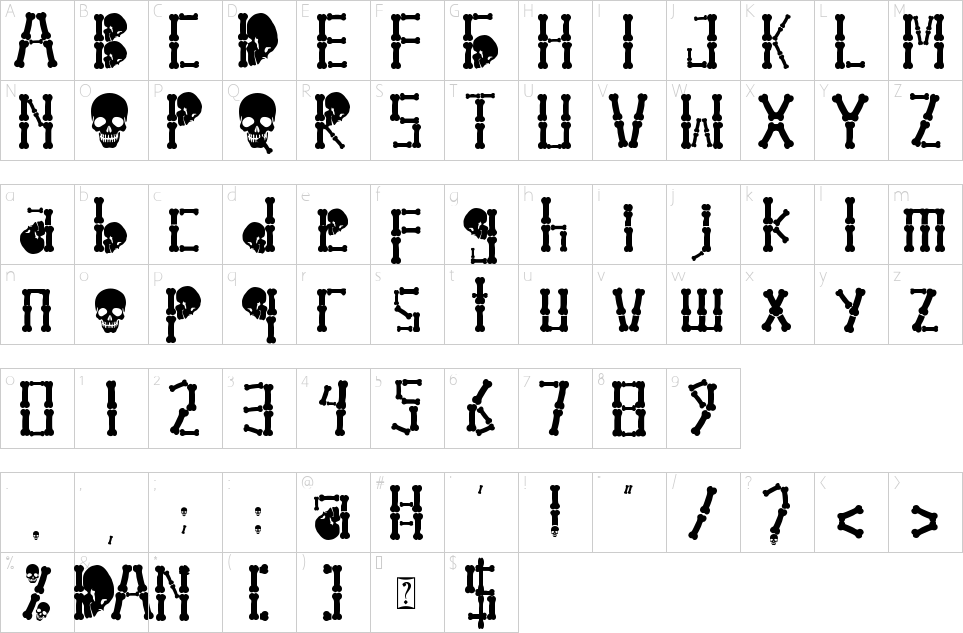 Character map of Ghost Skeleton Font