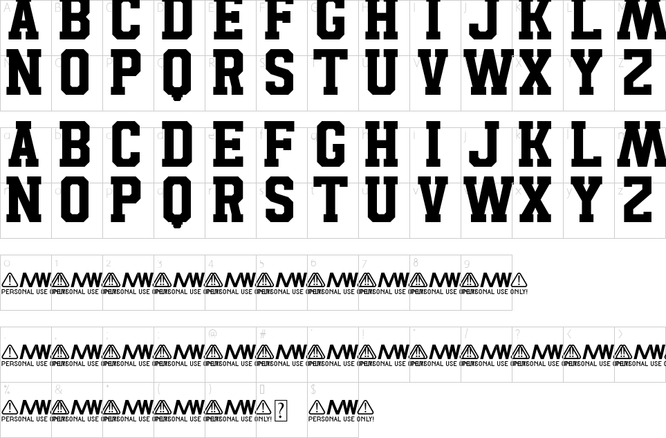 Character map of Mazquest Font