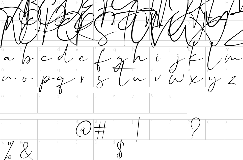 Character map of Dalmatins Font
