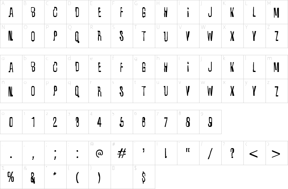 Character map of Quixotic Font
