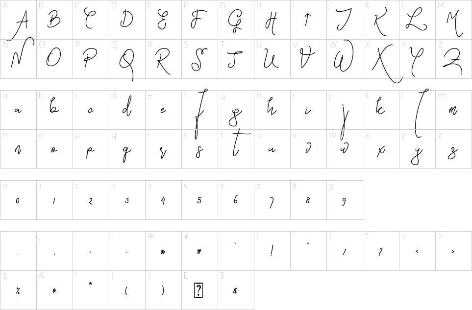Character map of Aurellie Font
