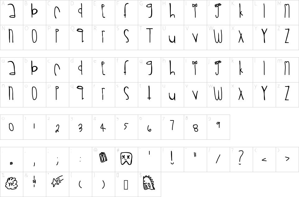 Character map of Rawrrr Font