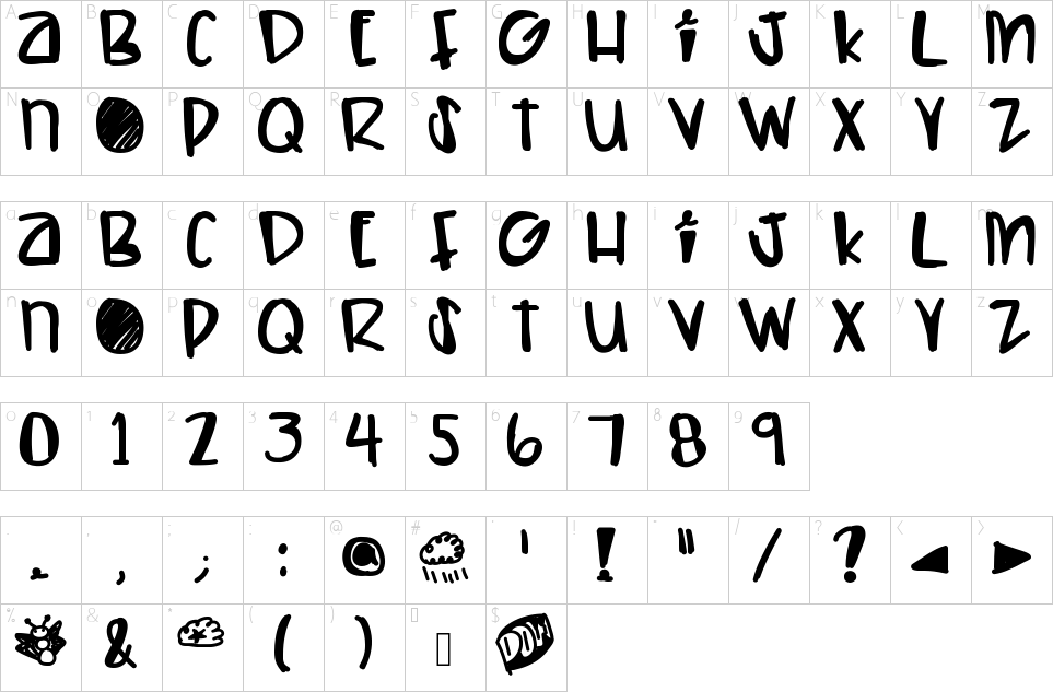 Character map of Lets Have A Kiki Font