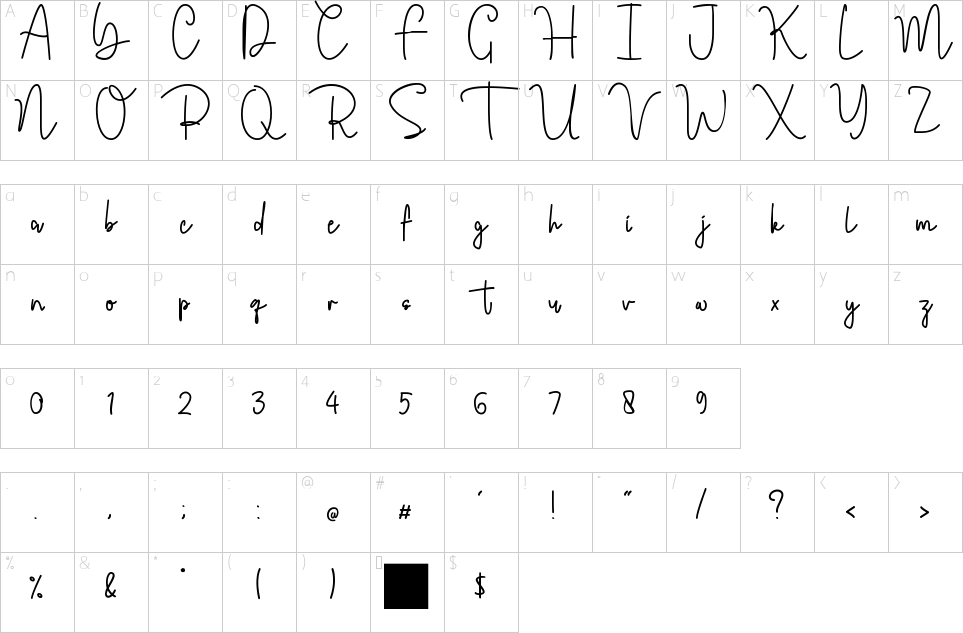 Character map of Jerome Romusha Font