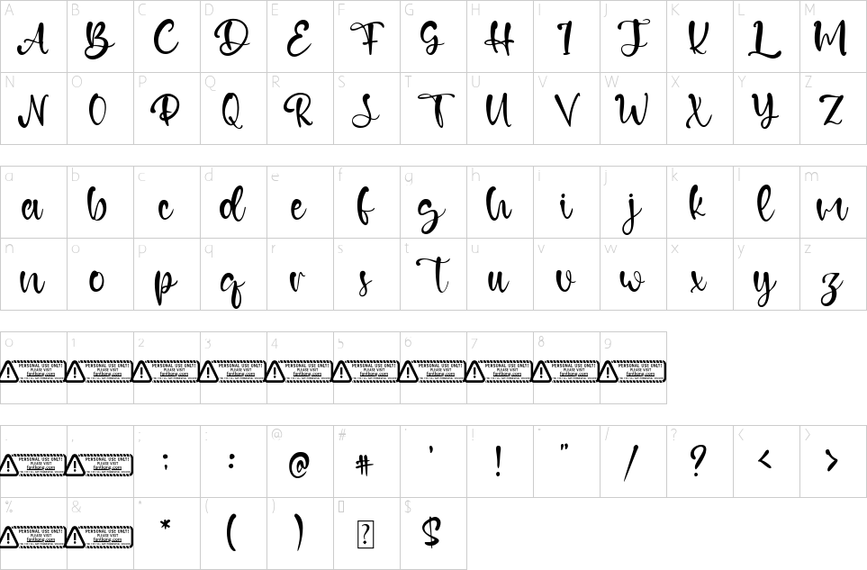 Character map of Dennison Font