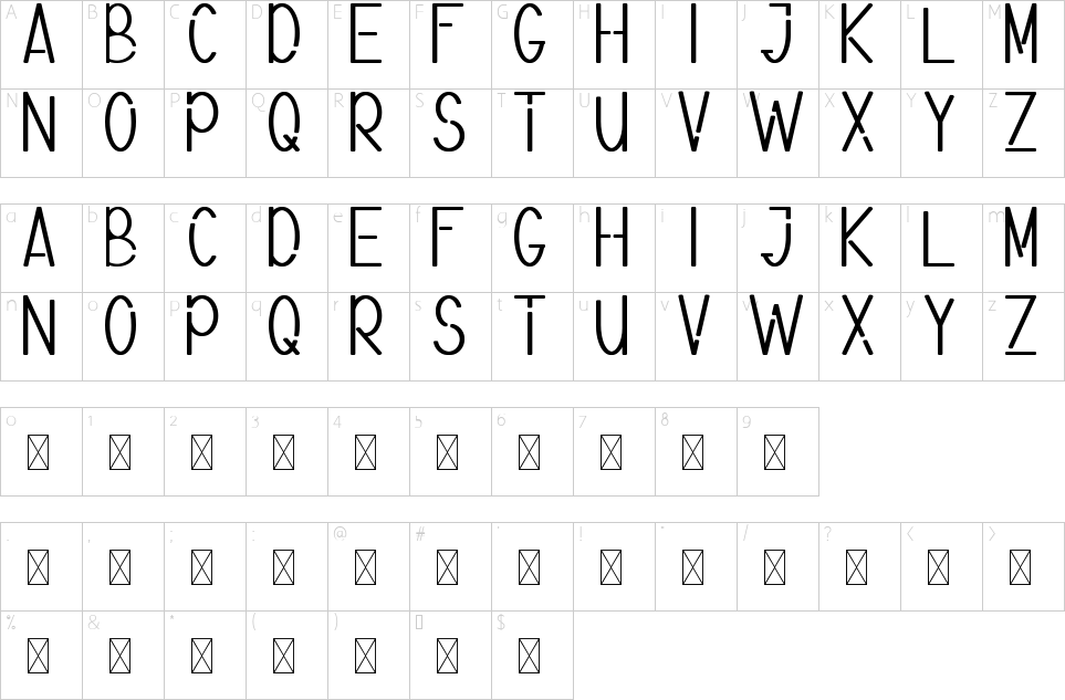 Character map of Tech Zone Font