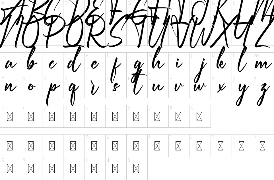 Character map of Tailorbird Font