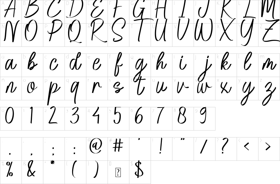 Character map of Agia Valley Font