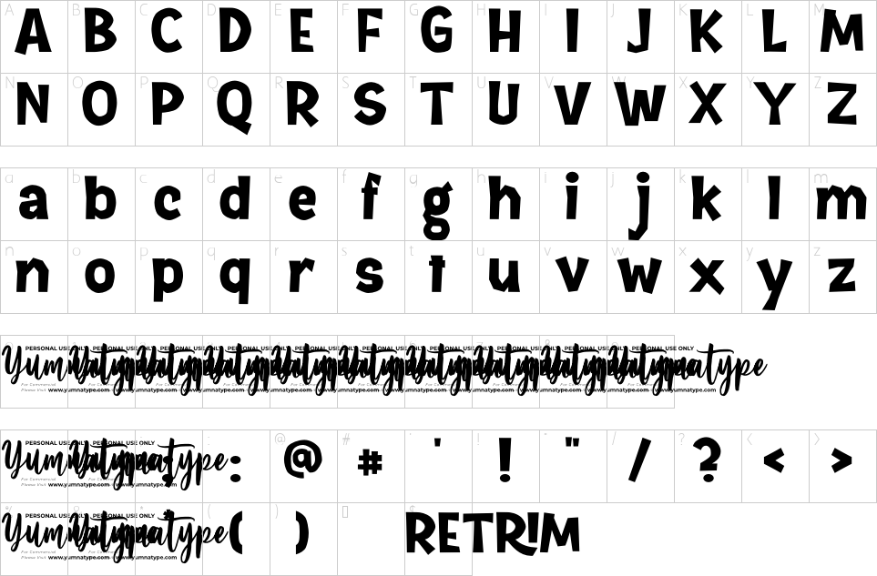 Character map of Retrim Font