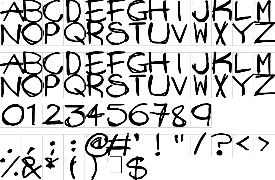 Character map of Mad Stick Brush Font