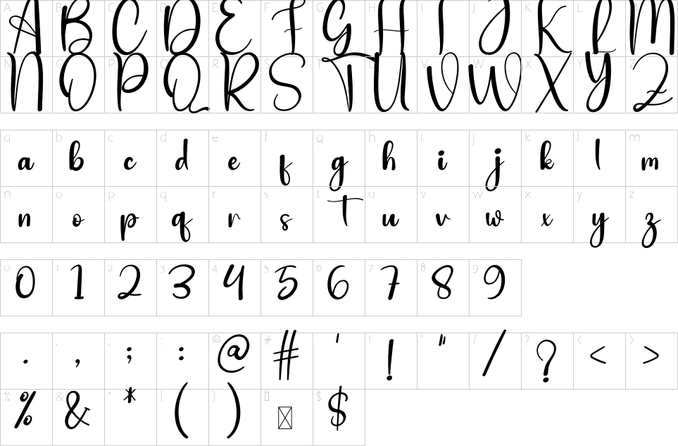 Character map of Pink House Font
