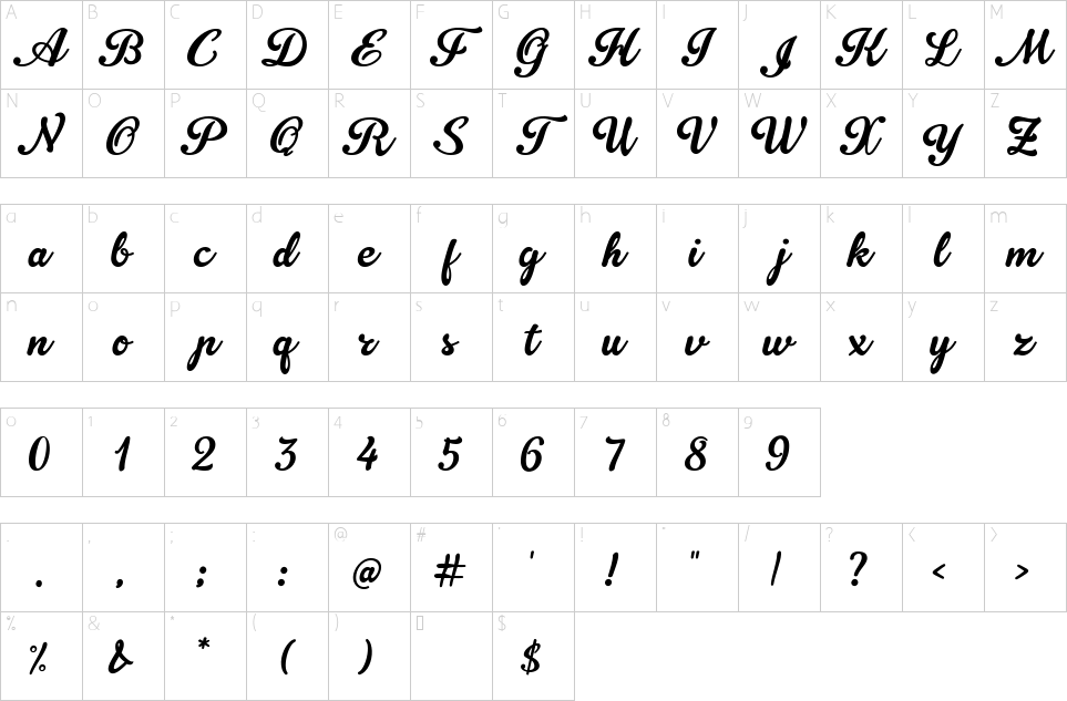 Character map of Oraghon Script Font