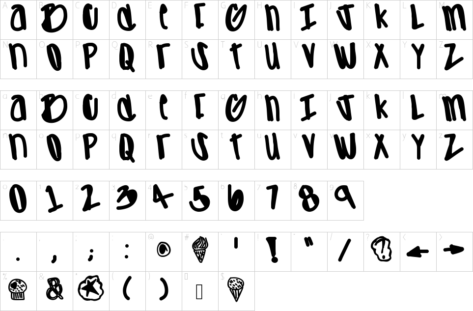 Character map of Apreciated Font