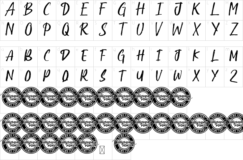 Character map of Jungle Queen Font