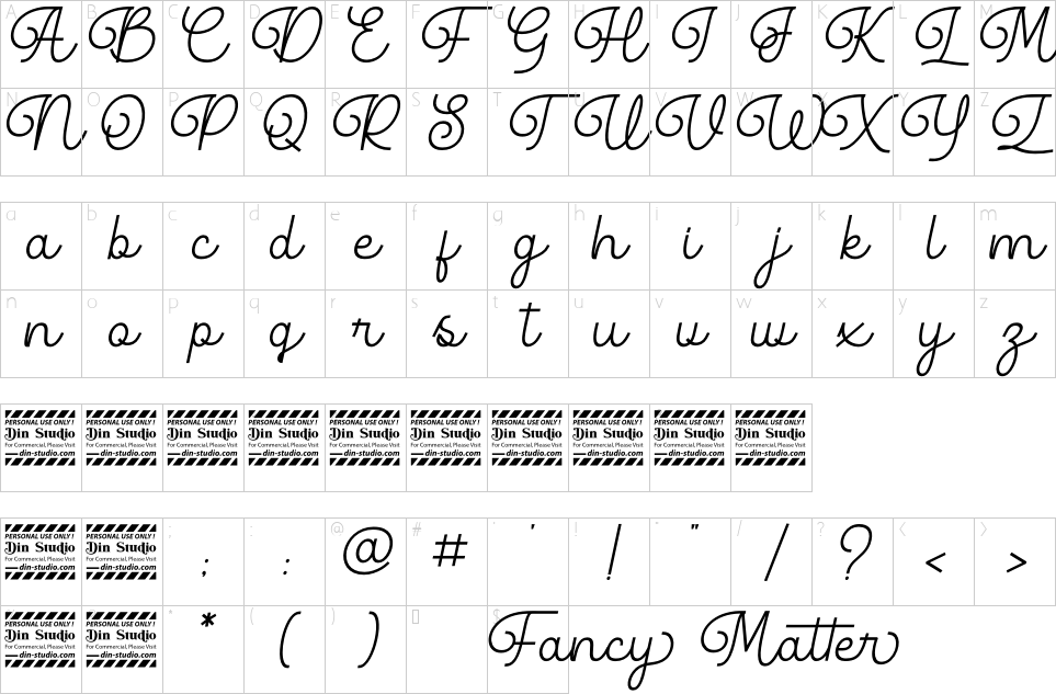 Character map of Fancy Matter Font