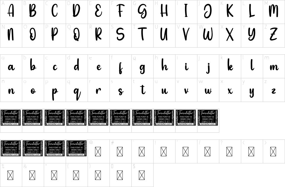 Character map of Astringe Font