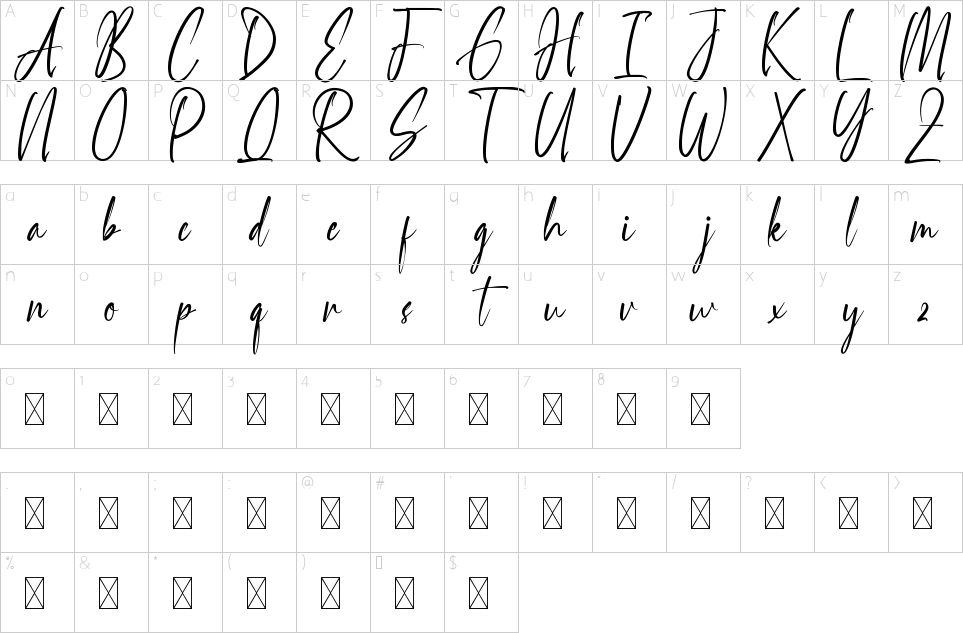 Character map of Handselled Font