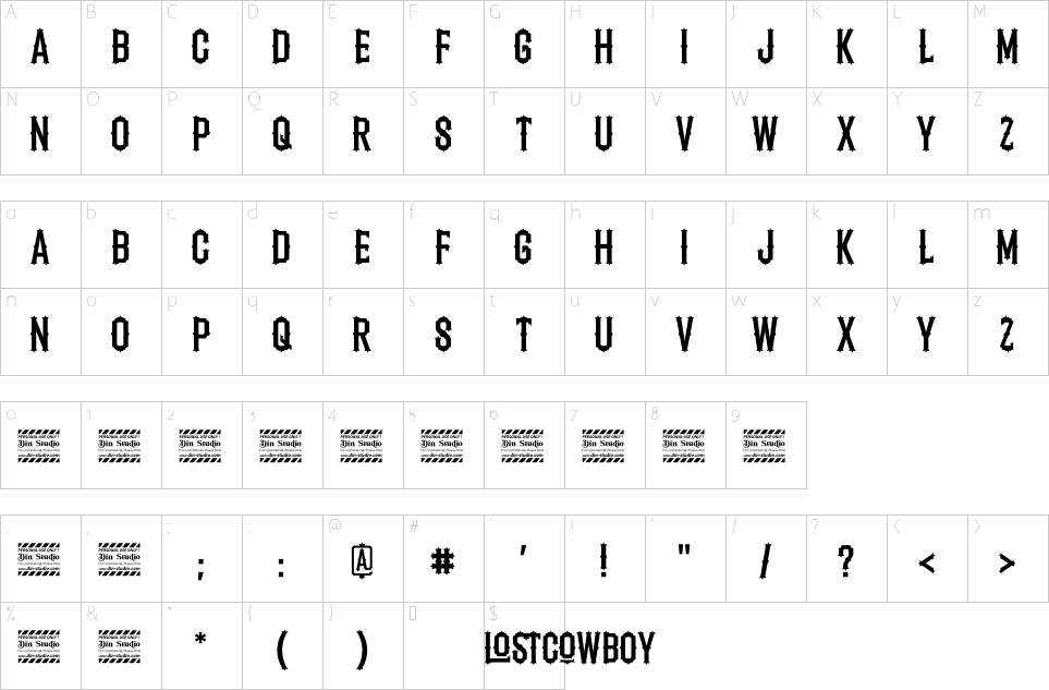 Character map of Lostcowboy Font