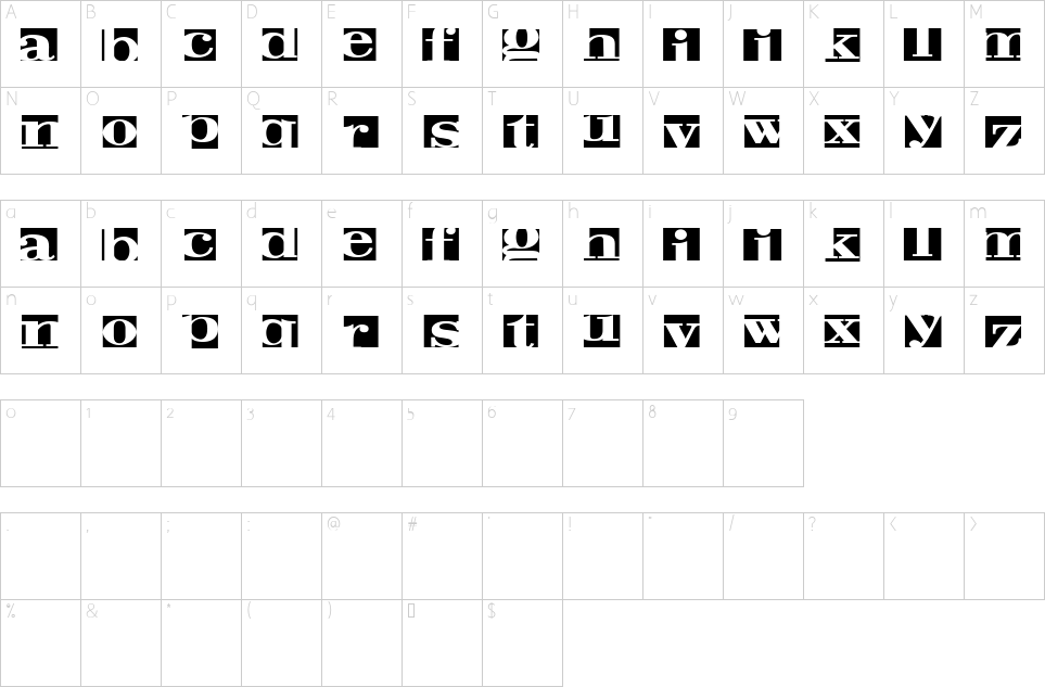 Character map of Negative Space Font