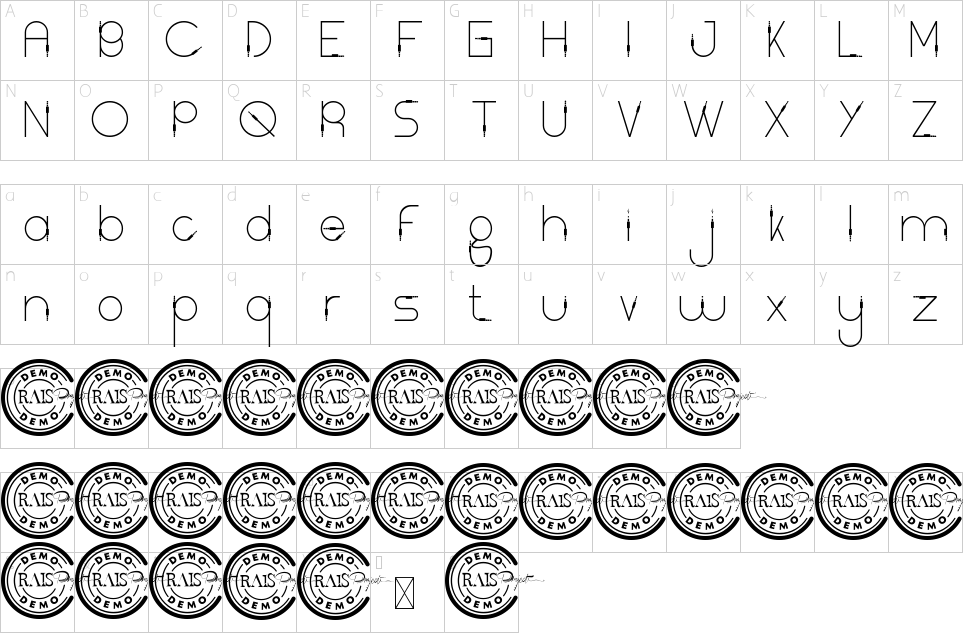 Character map of Light Cable Font