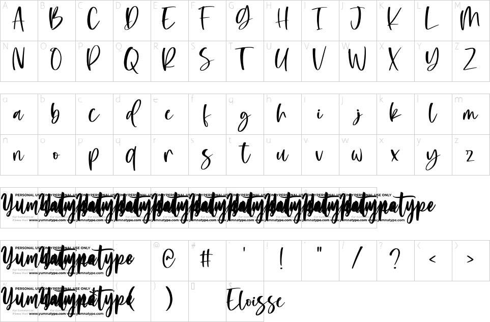 Character map of Eloisse Font