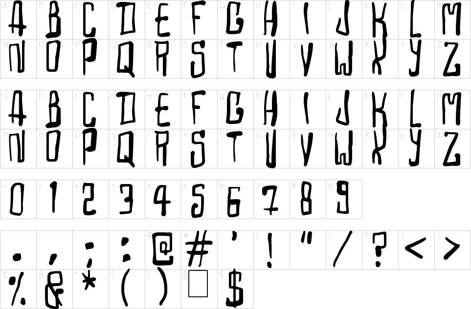Character map of Madhouse Font