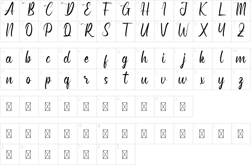 Character map of Raunchies Font