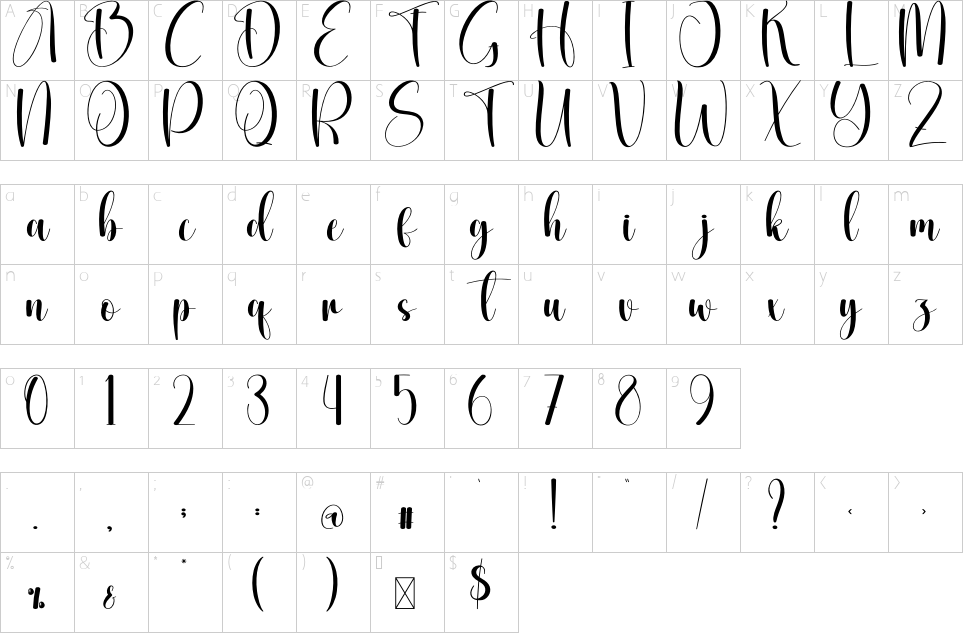 Character map of Badboy Font