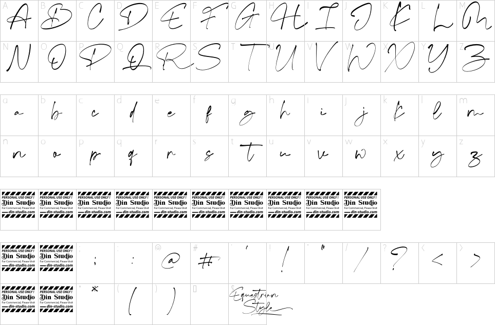 Character map of Equestrian Style Font