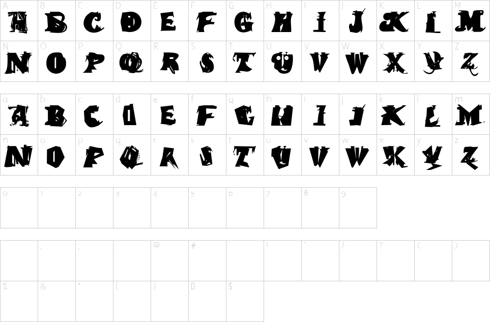 Character map of Quasimodo Caps Font