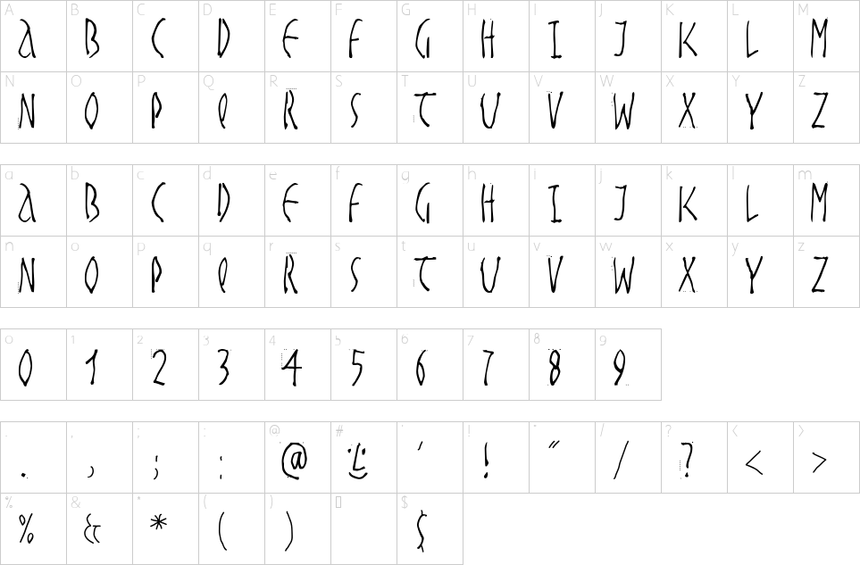 Character map of Handwritten Slim Font