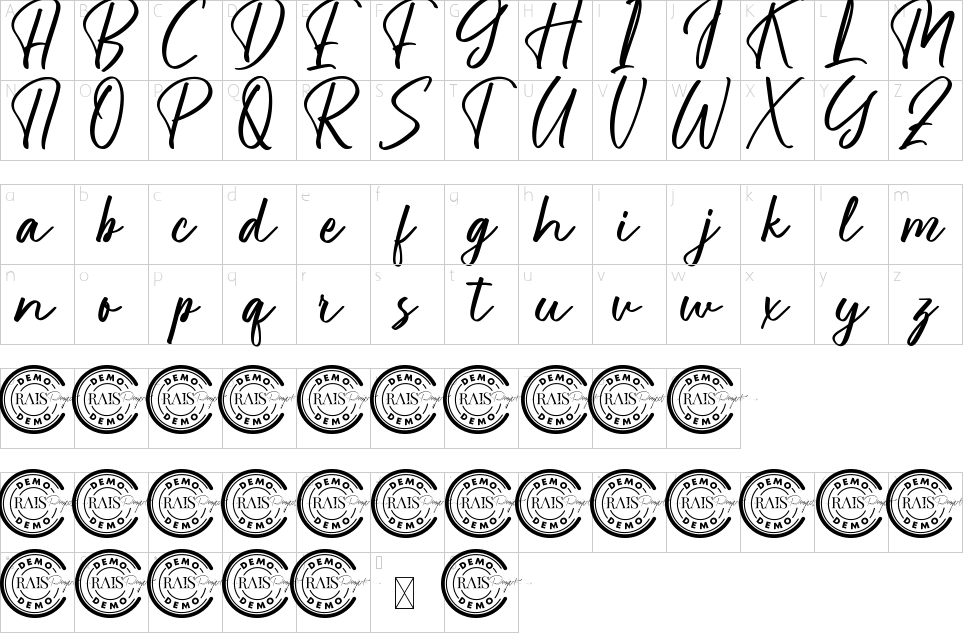 Character map of Passion Flower Font