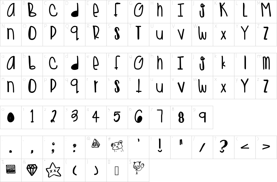 Character map of Golden Teddys Font