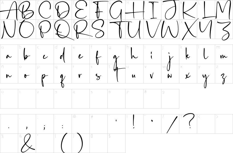 Character map of Acardia Font
