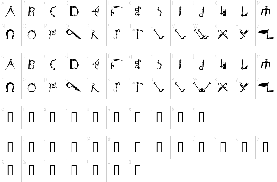 Character map of De Balme Font