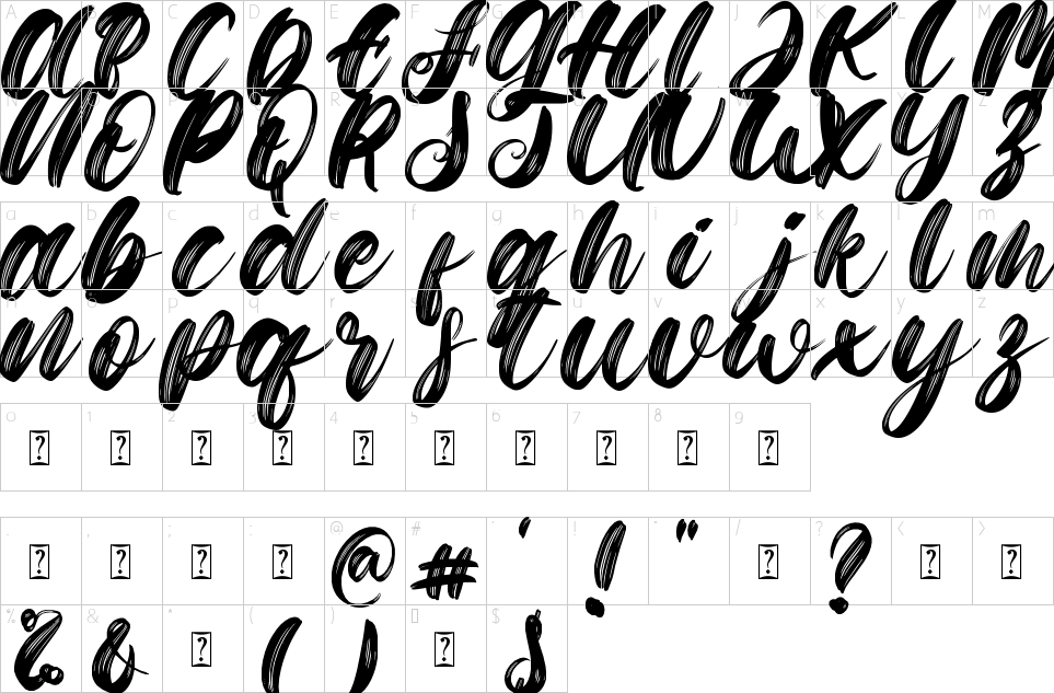 Character map of Gloria Santa Font
