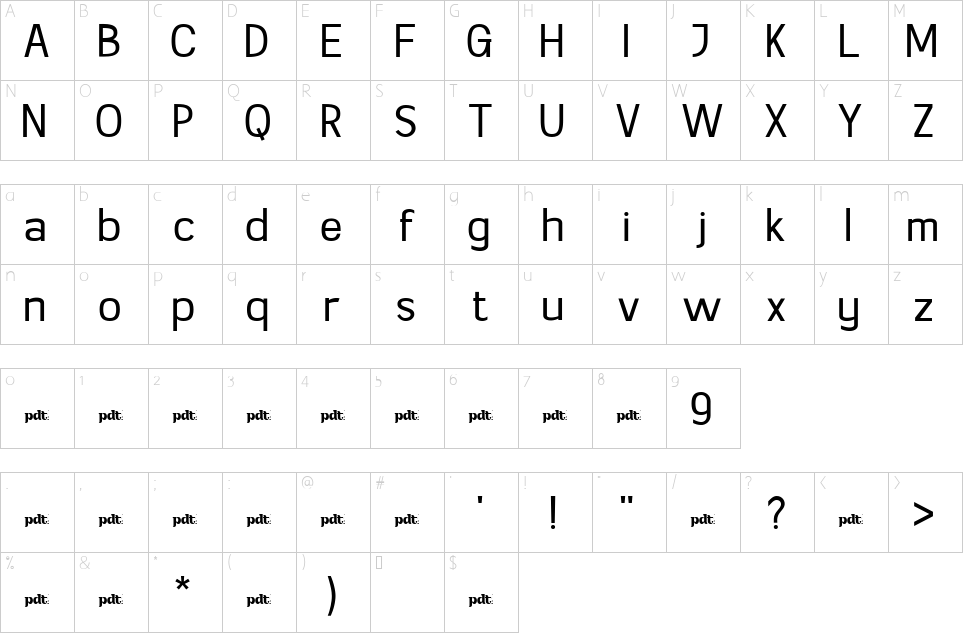 Character map of Genia Font