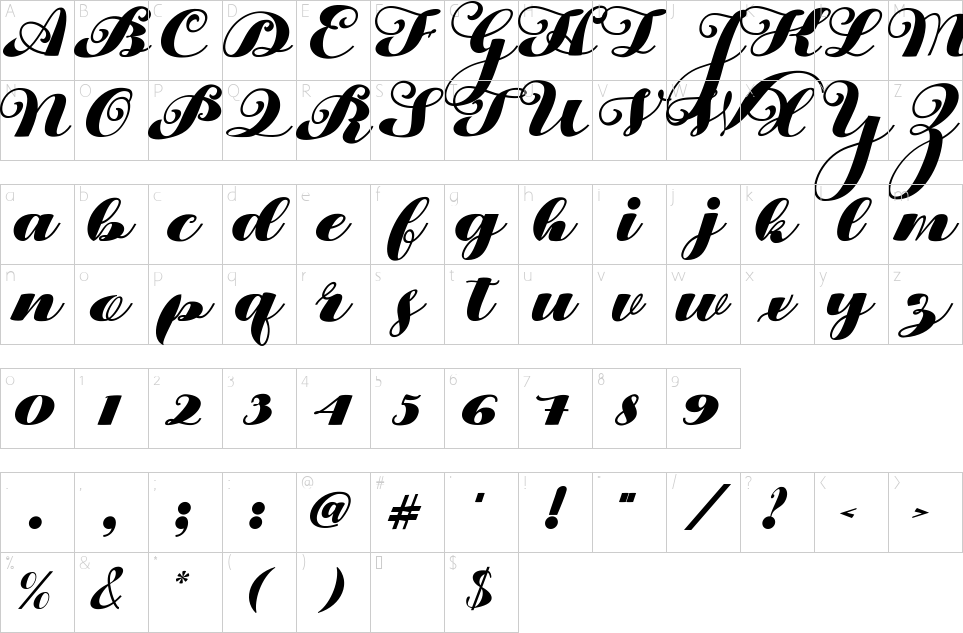 Character map of Caitya Script Font
