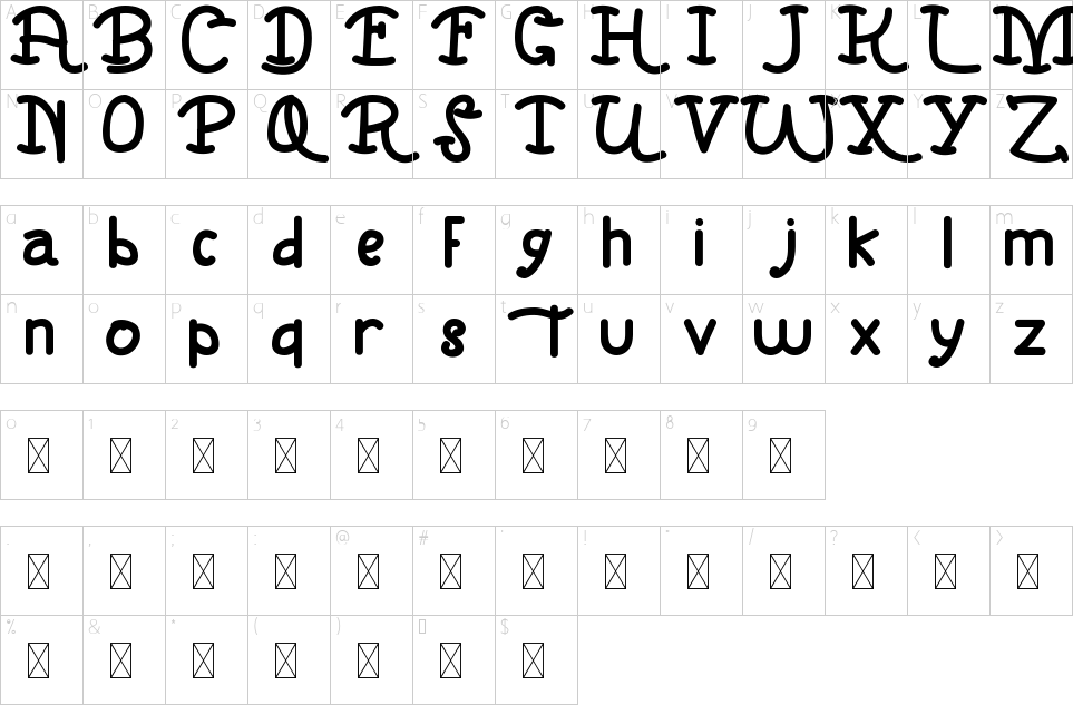 Character map of Playground Kids Font