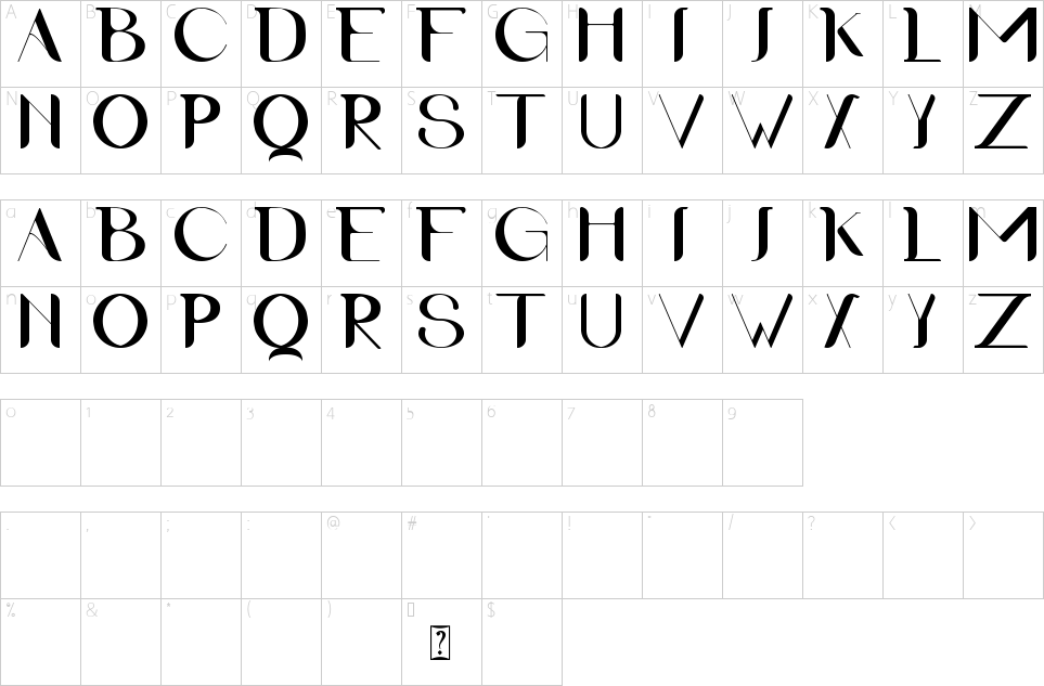 Character map of Calista Font