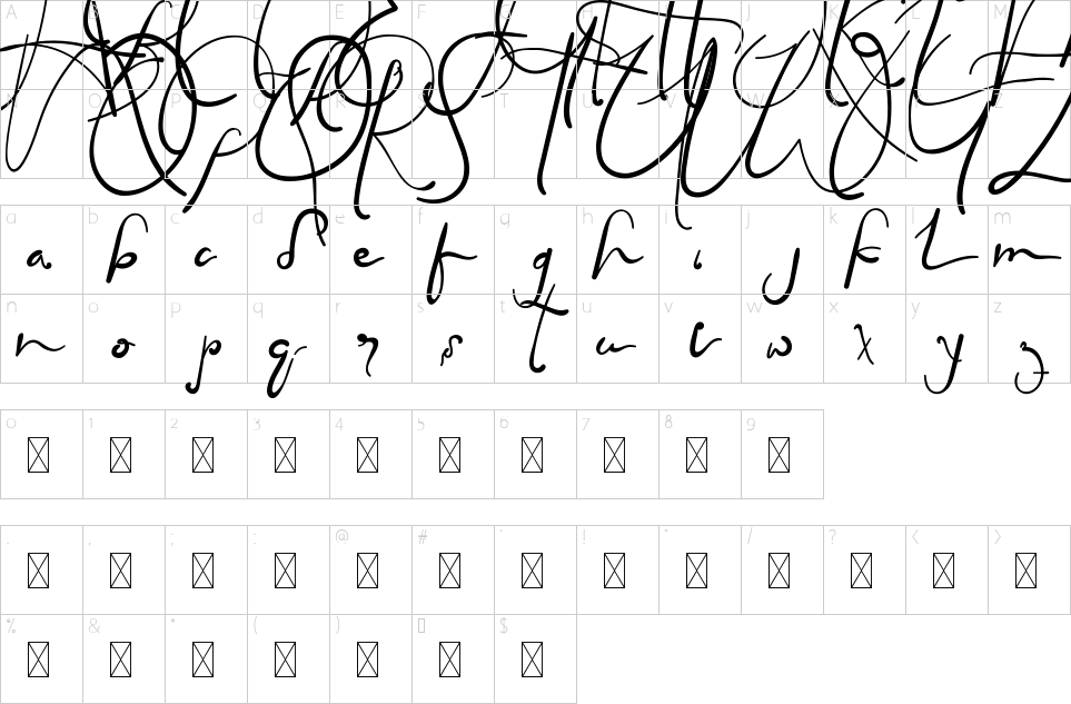 Character map of Eleanor Satnight Font