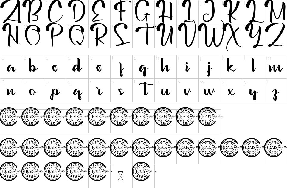 Character map of Zalina Font