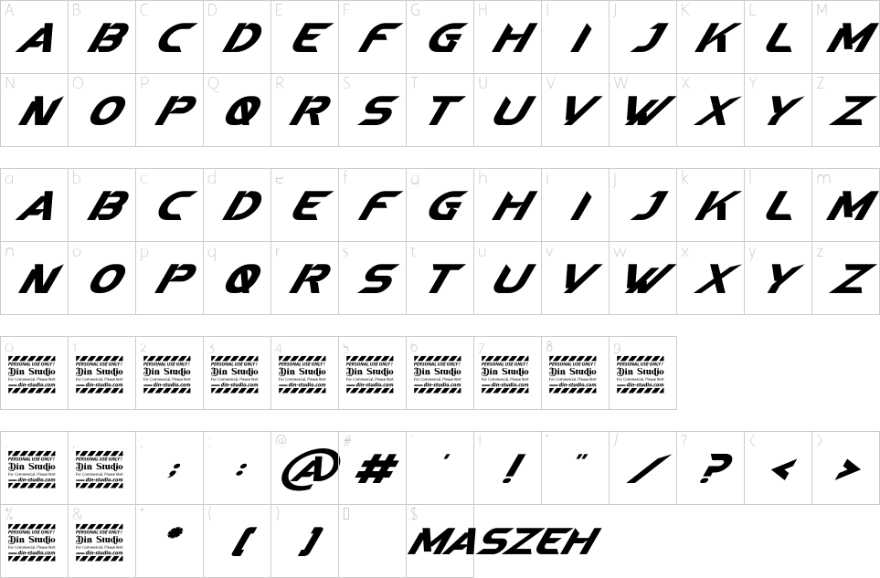 Character map of Maszeh Font