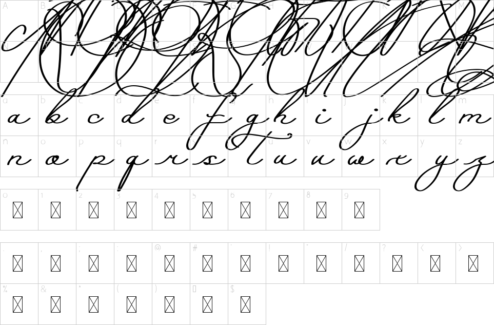 Character map of Paradisy Font