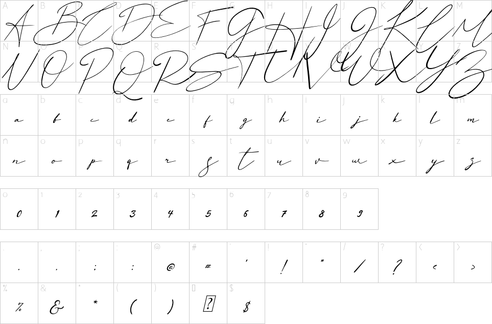 Character map of Basstian Font