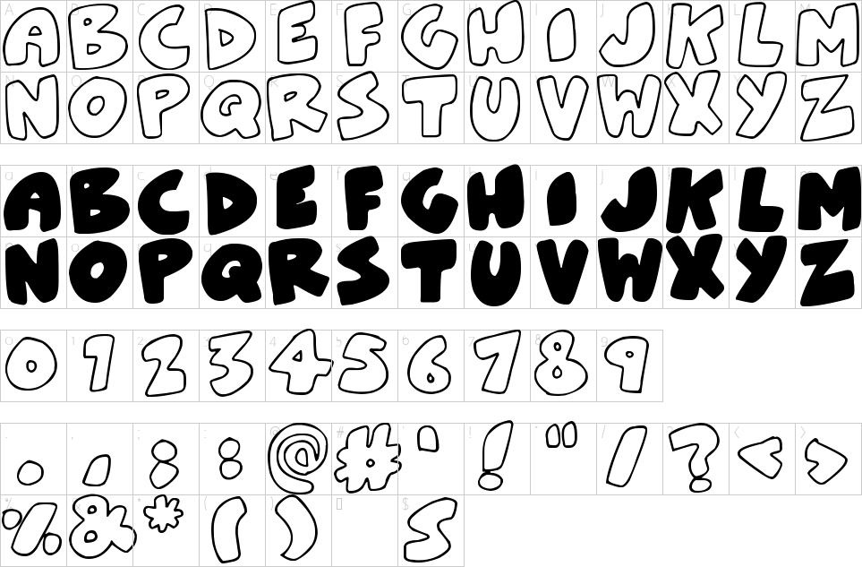 Character map of Zebra Blobs Font