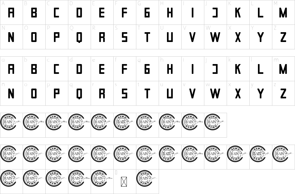 Character map of Evolutionary Font